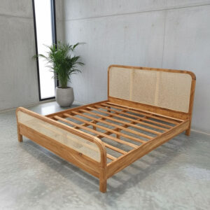 Teak-Wood-Bed-with-Rattan-Headboard
