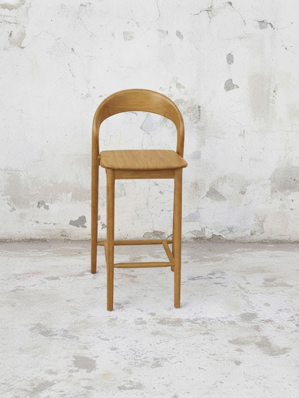 Curve Back Teak Bar Stool | Modern Solid Teak Wood - Image 2
