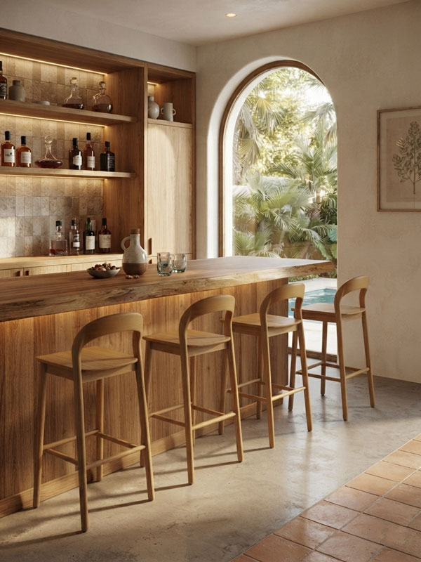 Curve Back Teak Bar Stool | Modern Solid Teak Wood - Image 3