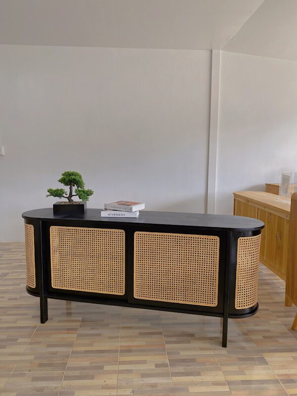 Rattan sideboard black - Curved edges - Image 3